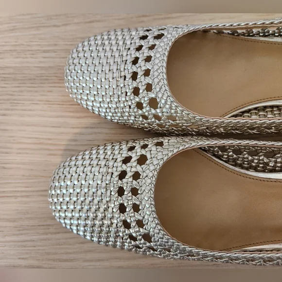 J. Crew Woven Slingback Heels Gold - Picture 2 of 6